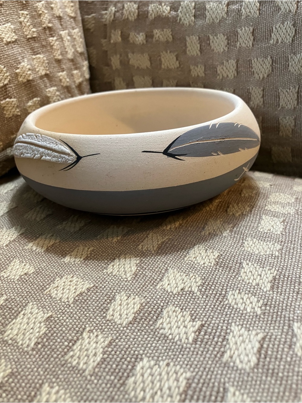 Vintage Desert Pueblo Pottery Bowl Signed by artist Grey Feather 1986